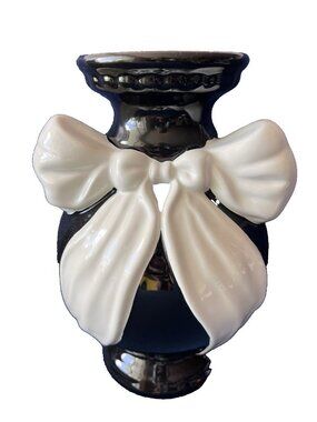 Large Bow Ceramic Vase Black & White Decorative Flower Table Room Home Decor